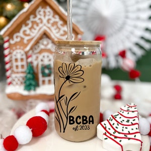 Personalized BCBA Coffee Cup With Year, Personalized BCBA Flower Tumbler, BCBA Established, Gifts for Her, Party Favor