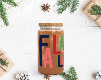 Falala Christmas Coffee Cup, Iced Coffee Glass with Bamboo Lid