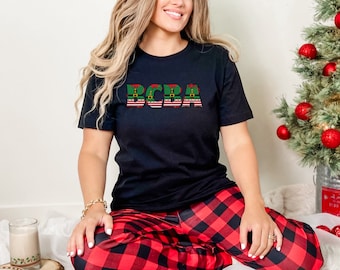 BCBA Christmas Elf Letters T-Shirt, ABA Therapist Holiday Tee