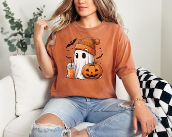 Cute Halloween Ghost Shirt, Halloween Women's Shirt, Fall Shirt, Halloween Party Shirt, Spooky Season Shirt, Autumn Shirt, Pumpkin Ghost