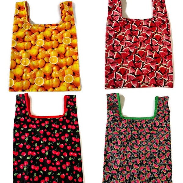 Reusable cotton grocery/ shopping bags in fruit prints soft foldable and zero waste