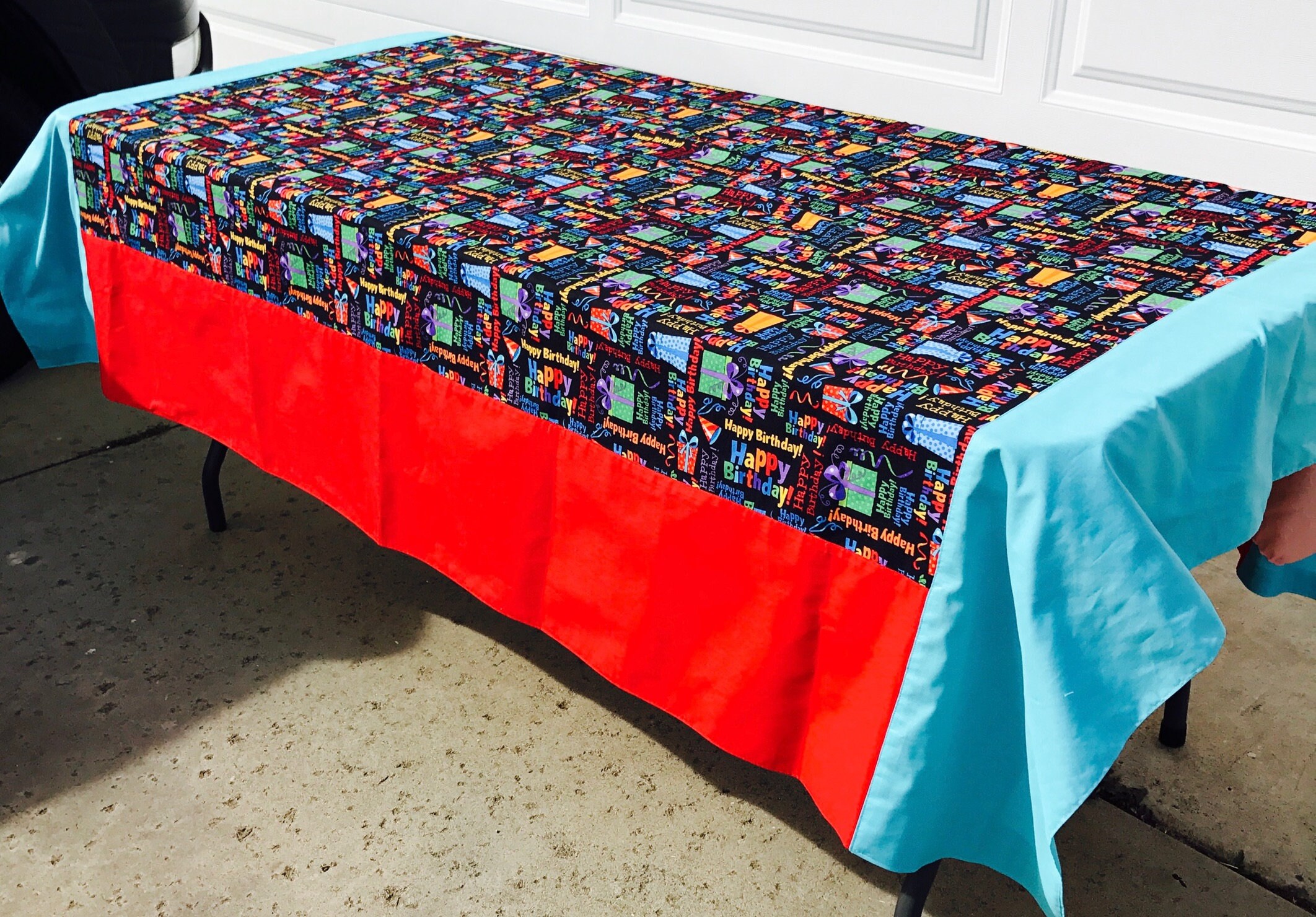 Color block cotton fabric happy birthday tablecloth Etsy