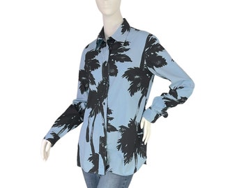 Moschino Vintage Cheap and Chic Palm Tree Button Up Shirt In Blue Cotton Size 10