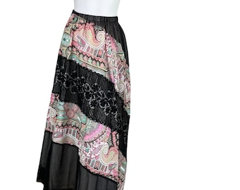 Chessa Davis Vintage 1970's Patchwork & Lace Paisley Cottagecore Maxi Skirt S