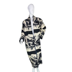 Vintage 1980&#39;s Yohji Yamamoto Polar Bear Print Reversible Wool Cocoon Long Coat, Medium