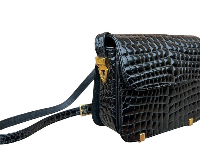 Retsy Retta Vintage Retta Wolff 1980’s Black Crocodile Ligator Leather Small ...