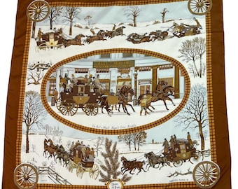 Hermès L'Hiver en Poste Winter Postal Silk Scarf Carre 90 Brown Philippe Ledoux