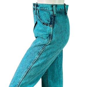 80s Wrangler Acid Wash Turquoise Over-Dye High Rise Jeans Straight Leg Size 7/8 image 10