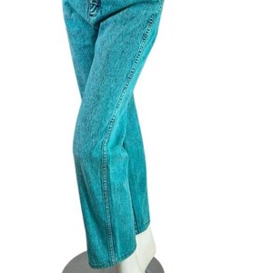 80s Wrangler Acid Wash Turquoise Over-Dye High Rise Jeans Straight Leg Size 7/8 image 3