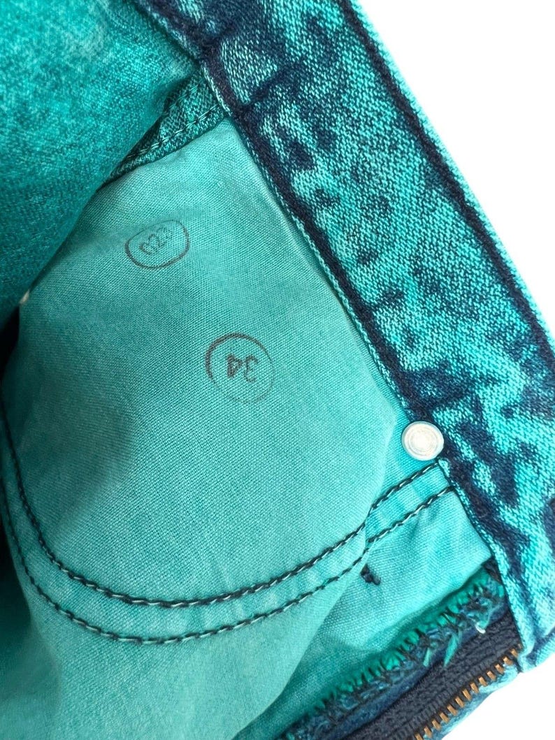 80s Wrangler Acid Wash Turquoise Over-Dye High Rise Jeans Straight Leg Size 7/8 image 7