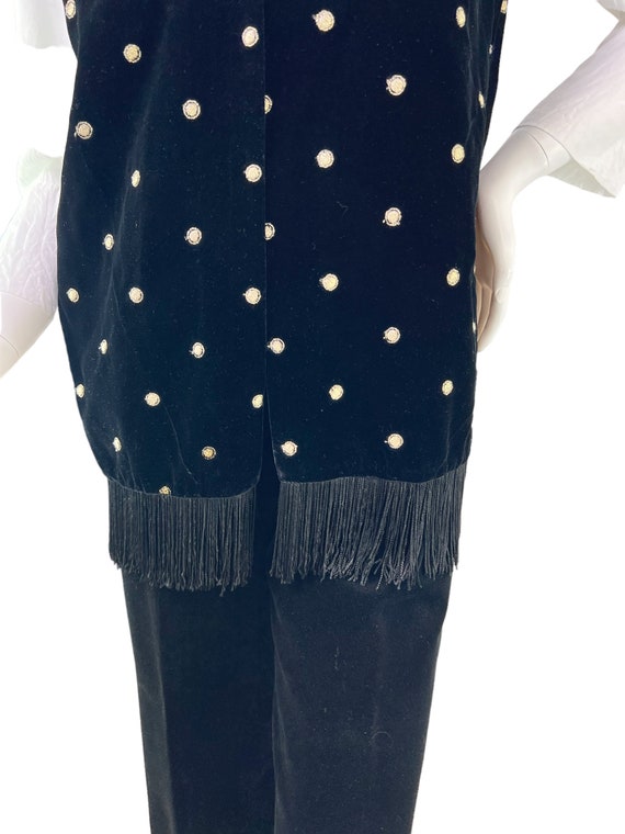 Antique Vintage Black Velvet Fringed Evening Vest… - image 4