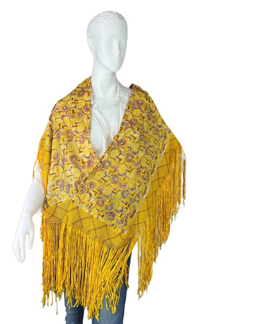 Bolivian Vintage Yellow Fringed Knotted Macrame Sh
