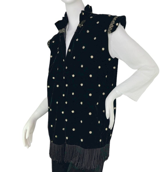 Antique Vintage Black Velvet Fringed Evening Vest… - image 10
