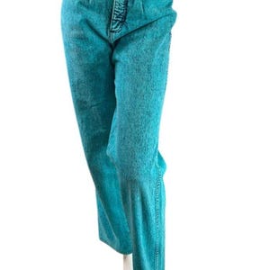80s Wrangler Acid Wash Turquoise Over-Dye High Rise Jeans Straight Leg Size 7/8 image 8