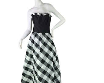 Gunne Sax Jessica McClintock Vtg 80's Plaid Checkered Black & White Gown Size Jr 13