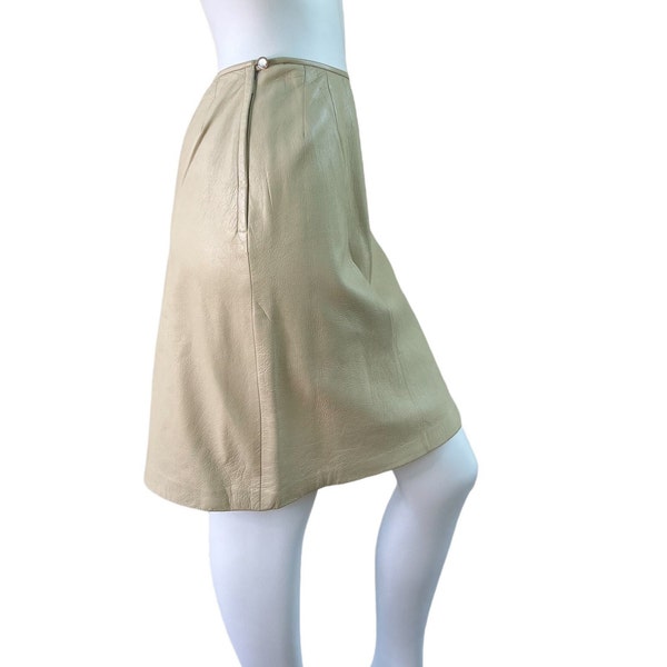 BONNIE CASHIN c.1960-1970 SILLS Ivory Tan Angola Leather Pencil Skirt Size Small