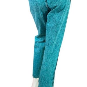 80s Wrangler Acid Wash Turquoise Over-Dye High Rise Jeans Straight Leg Size 7/8 image 4