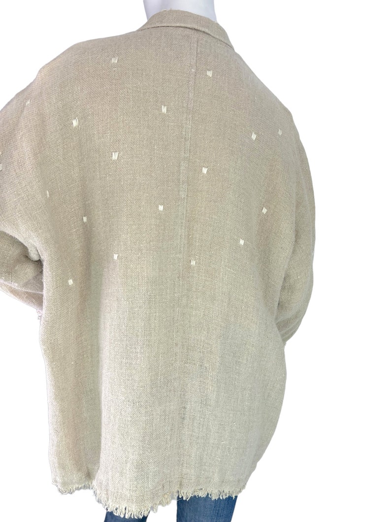 Issey Miyake Vintage Unstructured Tan Linen Jacket Blazer Raw Hems Size Medium image 8