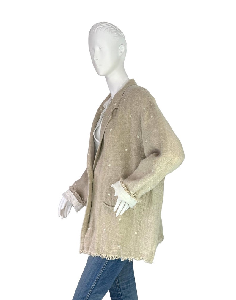 Issey Miyake Vintage Unstructured Tan Linen Jacket Blazer Raw Hems Size Medium image 9
