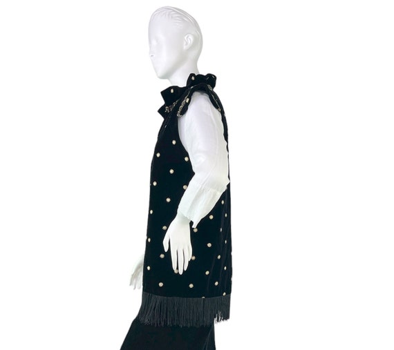 Antique Vintage Black Velvet Fringed Evening Vest… - image 9