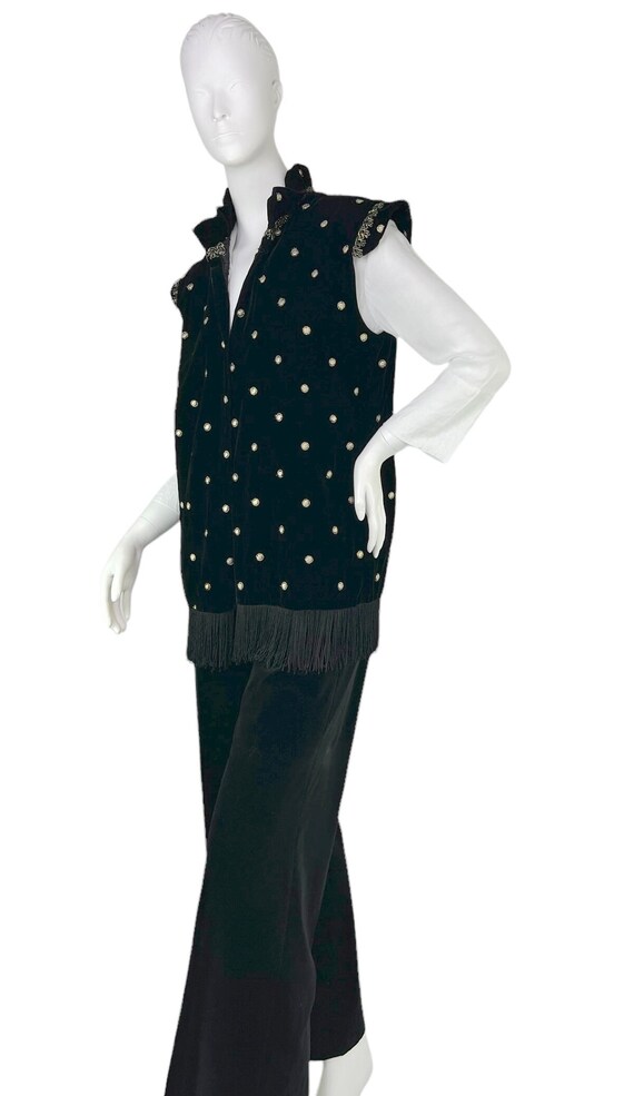 Antique Vintage Black Velvet Fringed Evening Vest… - image 2