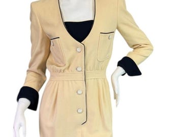 Valentino Boutique Amen Wardy Tailored Dress Vintage 80's Cream & Black Size 4