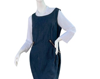 Love Moschino c. 1990's Blue Denim Sleeveless Jumper Dress, Size US 10, IT 46