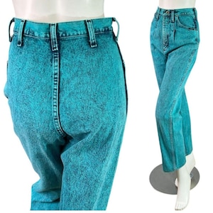 80s Wrangler Acid Wash Turquoise Over-Dye High Rise Jeans Straight Leg Size 7/8 image 1