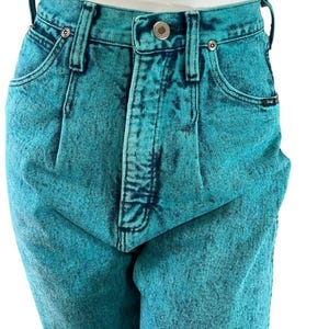80s Wrangler Acid Wash Turquoise Over-Dye High Rise Jeans Straight Leg Size 7/8 image 5