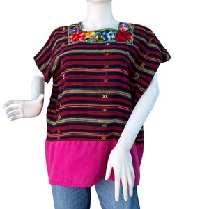 Vintage Handwoven Guatemala Huipil with Horizontal Weaving, Floral Embroidery