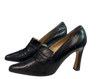 Vintage 90s Todd Oldham x Lerre Black Leather Loafer Pumps Size EU 38.5, 7.5-8