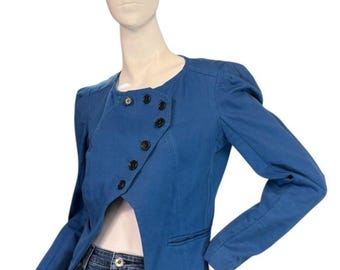 Isabel Marant 90s Blue Sailor Cropped Jacket Military Cut Puff Sleeve Size XS