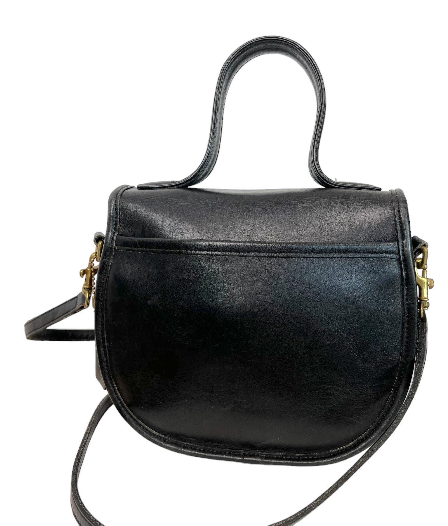 【希少】OLD COACH Dulles Bag leather black COACH Vintage 1994 Black Leather Bellacourt Cross Body Flap Bag