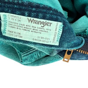 80s Wrangler Acid Wash Turquoise Over-Dye High Rise Jeans Straight Leg Size 7/8 image 2