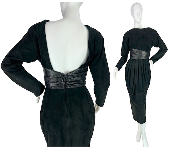 Vakko Vintage 80s Black Suede & Leather Backless … - image 1