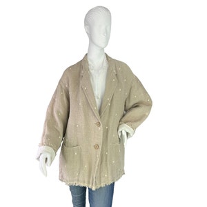 Issey Miyake Vintage Unstructured Tan Linen Jacket Blazer Raw Hems Size Medium image 10