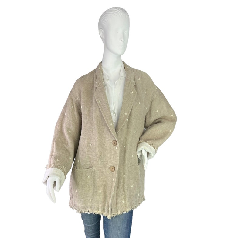 Issey Miyake Vintage Unstructured Tan Linen Jacket Blazer Raw Hems Size Medium image 10