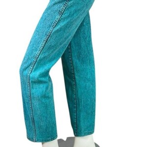 80s Wrangler Acid Wash Turquoise Over-Dye High Rise Jeans Straight Leg Size 7/8 image 9