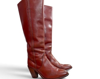 Vintage Frye Leather Campus Riding Boots Cognac 3.5" Heel Style 7110 Size 7B