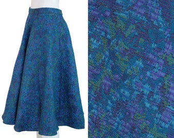 Vtg Full Circle Skirt Bright Blue Purple Antique Bedspread by Lola Chacon, Sz Sm
