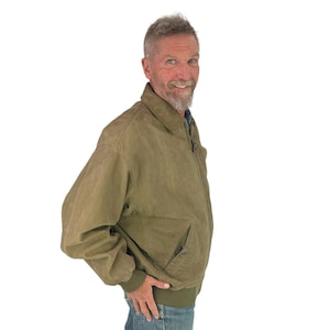 Timberland VTG c.1994 Green Suede Impermeabile Cowhide Leather Bomber Jacket XL