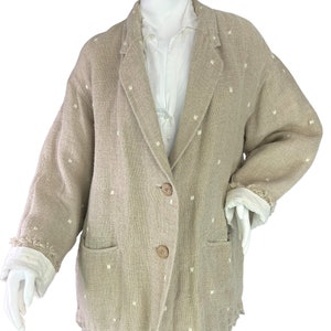 Issey Miyake Vintage Unstructured Tan Linen Jacket Blazer Raw Hems Size Medium image 3
