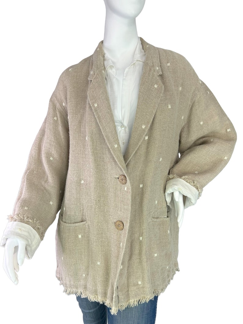 Issey Miyake Vintage Unstructured Tan Linen Jacket Blazer Raw Hems Size Medium image 3