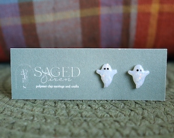 Opal Ghost Studs | Polymer Clay Studs | Ghost Stud Earrings| Fall Studs | Halloween Earrings | Glitter Ghost Stud Earrings | Halloween Studs