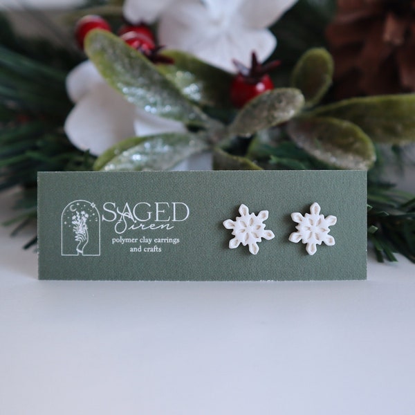 Snowflake Stud Earrings | Polymer Clay Stud Earrings | Snowflake Studs | Christmas Earrings | Winter Studs | Holiday Earrings