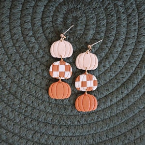 Pumpkin Earrings | Polymer Clay Earrings | 3 Tiered Pumpkin Dangle Earrings | Fall Harvest Pumpkin Earrings | Autumn Earrings