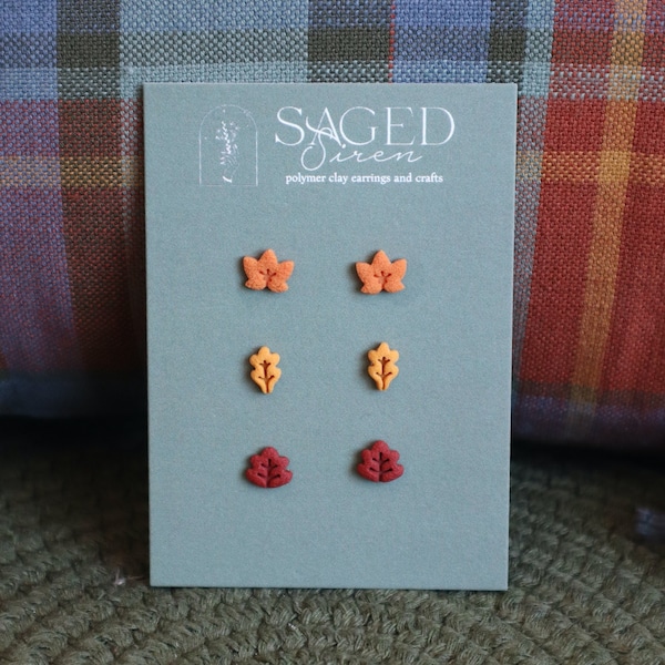 Mini Fall Leaf Stud Earrings | Polymer Clay Studs | Miniature Fall Leaf Studs | Fall Studs | Autumn Studs | Fall Earrings | Autumn Earrings