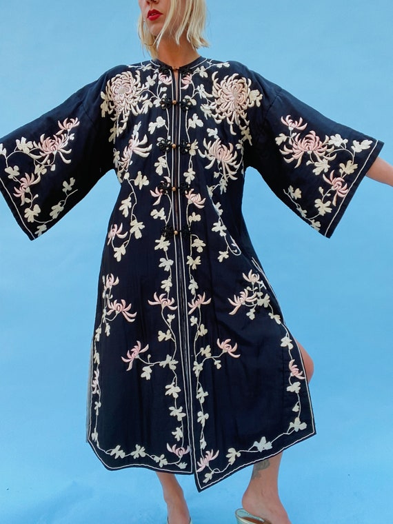 Antique 1930s Vintage Silk Floral Embroidered Chi… - image 5