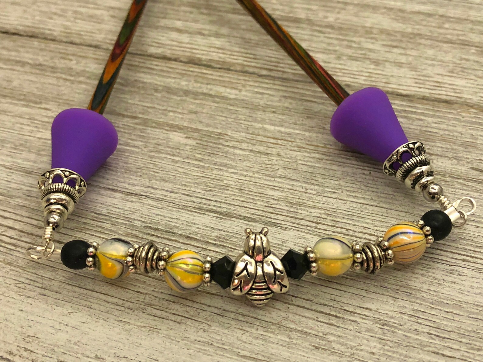 Honey Bee Knitting Needle Point Protector Beaded Needle Etsy