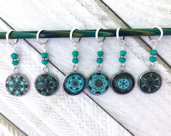 Mandala Stitch Markers for Knitting and Crochet, Gifts for Knitter, Choose Rings or Clasps, Stitch Markers for Knitting Mom